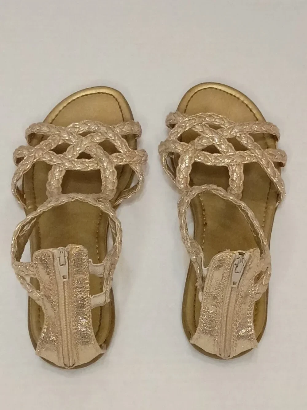 Rachel Shoes Girls Sandals Size 4 | Gold Glitter Back Zip Dress Shoes